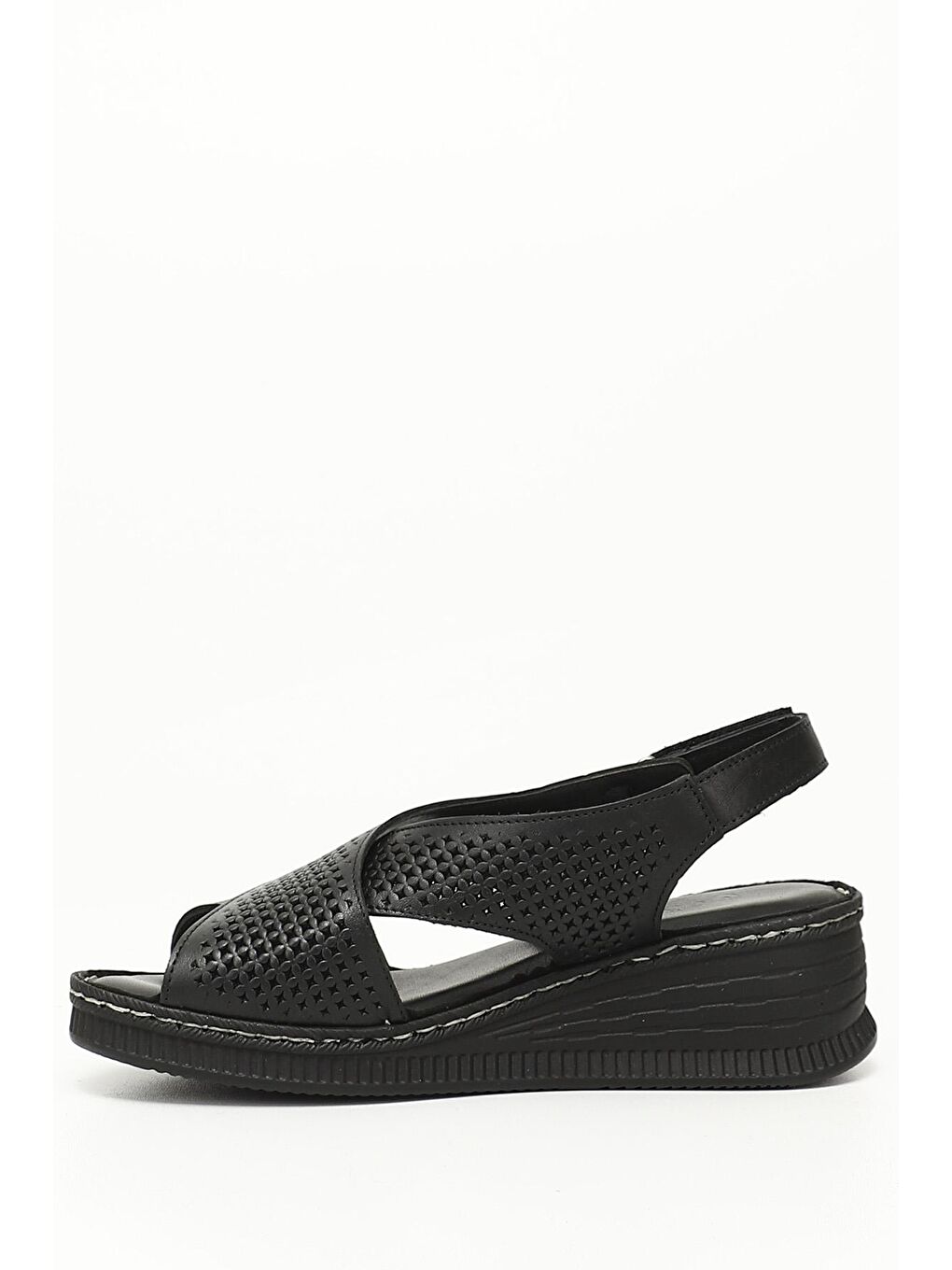 Siyah SİYAH  Hakiki Deri Dolgu Tabanlı Kadın Sandalet 45886-2