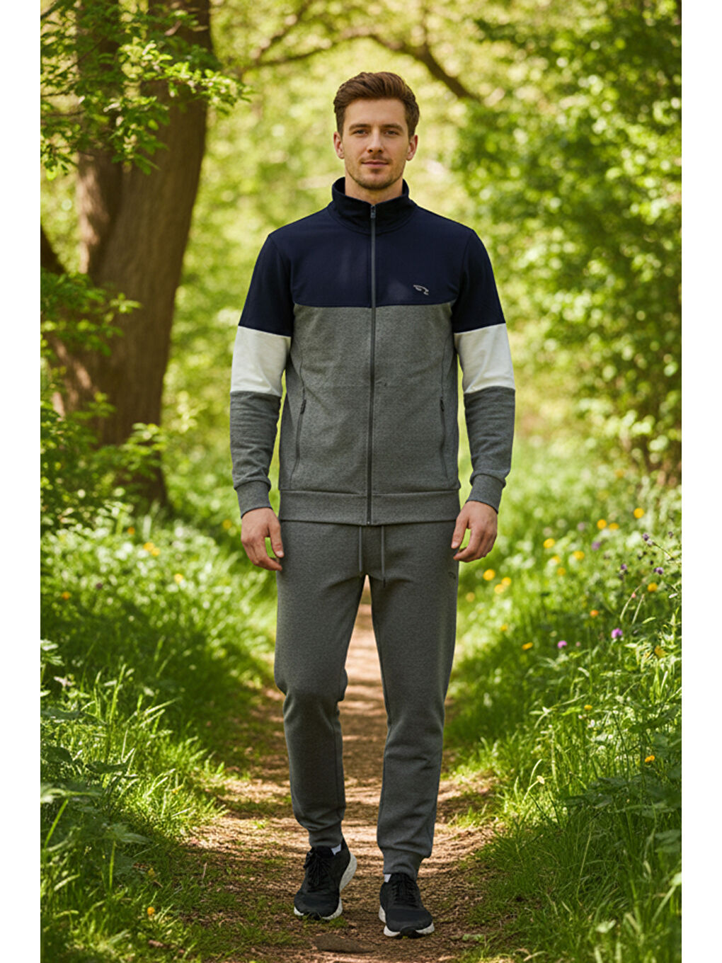 Erkek Pamuklu Fermuarlı Eşofman Takımı 8023 Antrasit-2