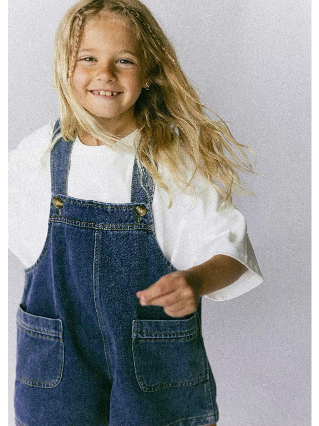 Mavi Kız Çocuk Oversize Tişört Ve Denim Salopet Şort Takım-1