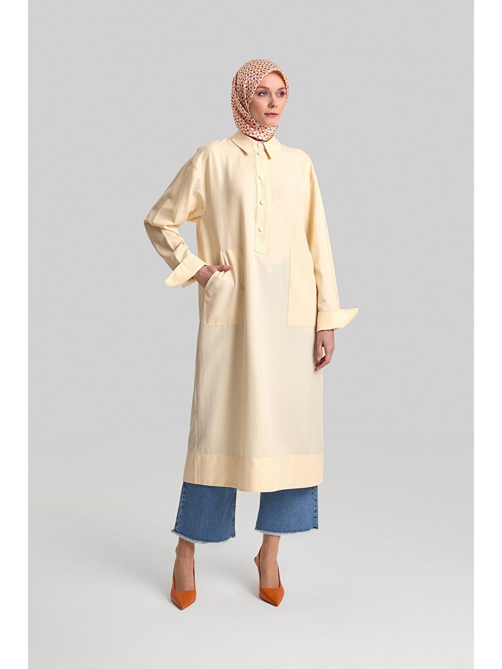 Bej Büyük Cepli Tunik 24Y4102 Fildişi-1