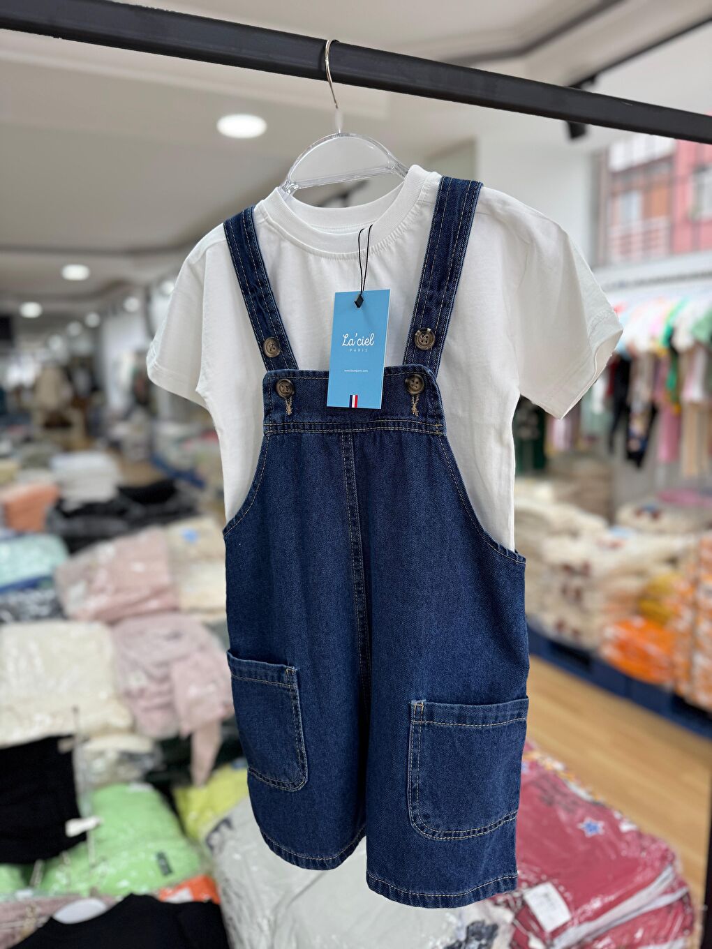Mavi Kız Çocuk Oversize Tişört Ve Denim Salopet Şort Takım-3