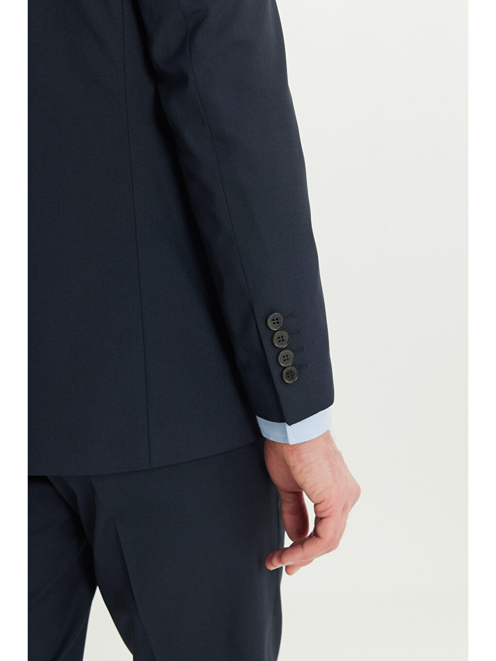 Erkek Lacivert Slim Fit Dar Kesim Mono Yaka Kapak Cep Esnek Takım Elbise-5