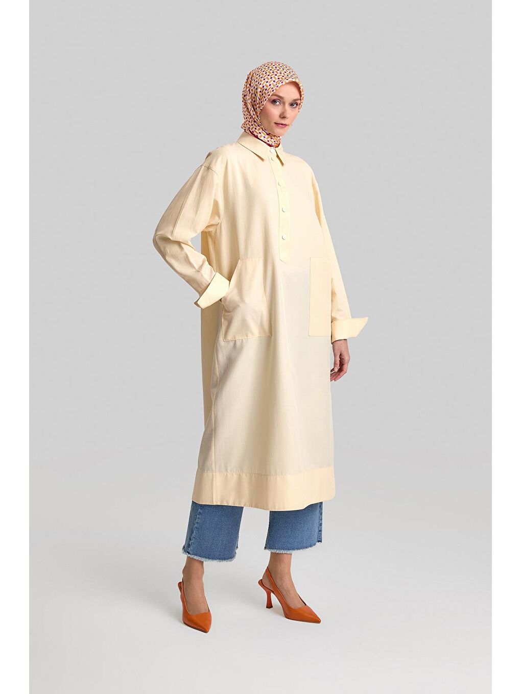 Bej Büyük Cepli Tunik 24Y4102 Fildişi-3