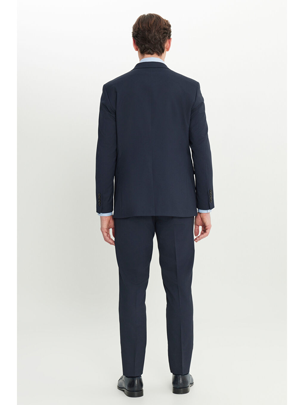 Erkek Lacivert Slim Fit Dar Kesim Mono Yaka Kapak Cep Esnek Takım Elbise-6