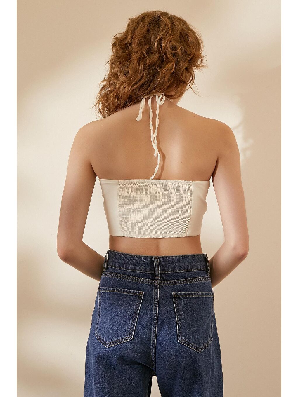 Beyaz Bağlamalı Boncuk Detaylı Gipeli Crop-4