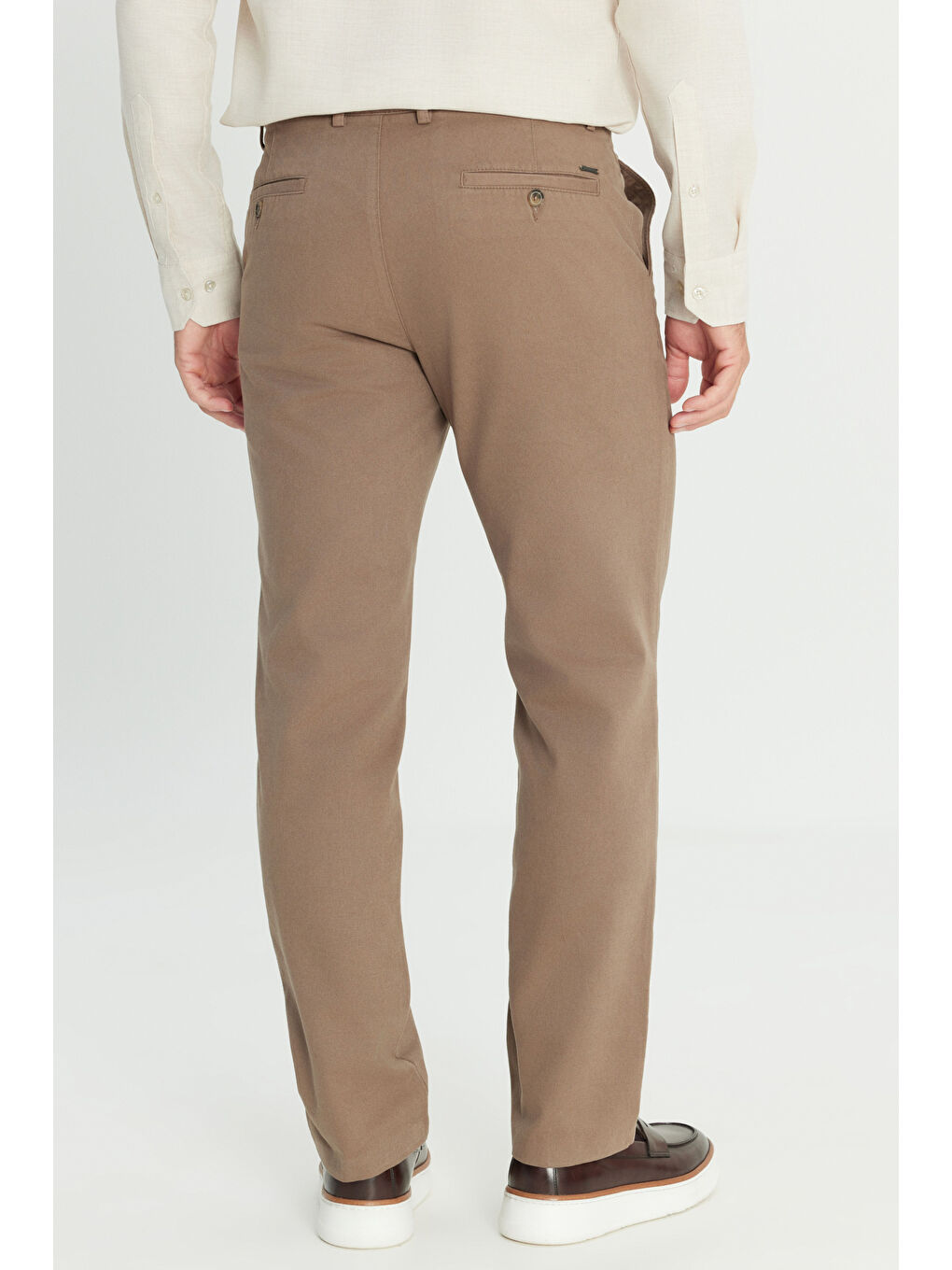 Bej Erkek Vizon %100 Pamuk Comfort Fit Rahat Kesim Yan Cepli Pantolon-4