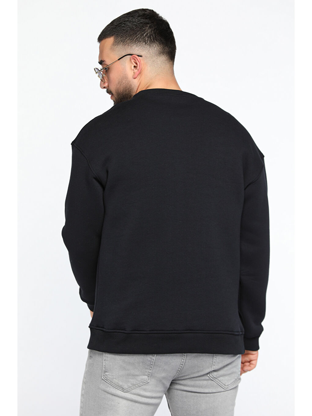 Mishar İtalia Lacivert Erkek Bisiklet Yaka Oversize Şardonlu Üç İplik Sweatshirt - 2