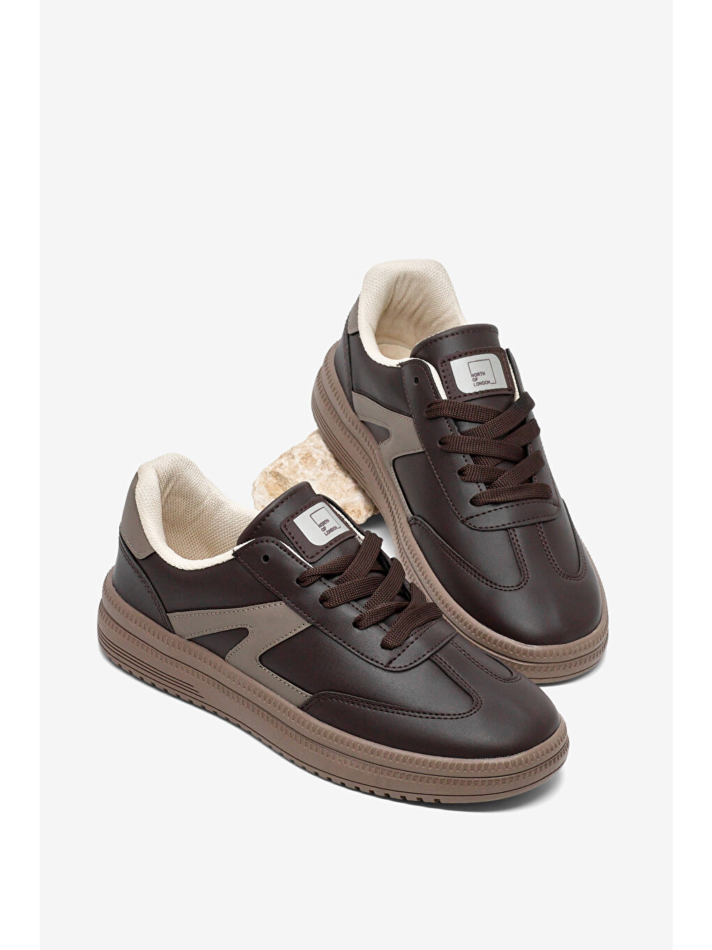Kahverengi Kadın Kahve Rahat Kalıp Kauçuk Taban Bağcıklı Sneaker-1