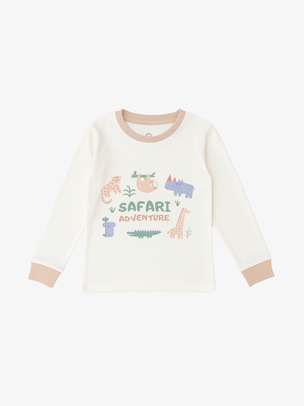 Ekru Bisiklet Yaka Uzun Kollu Erkek Bebek Pijama Takımı-1