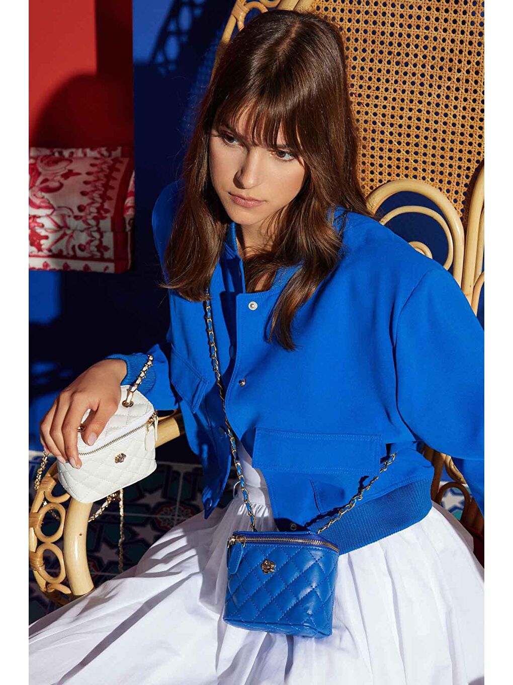 Coco Kutu Kapitone Çanta - Saks Mavisi-1