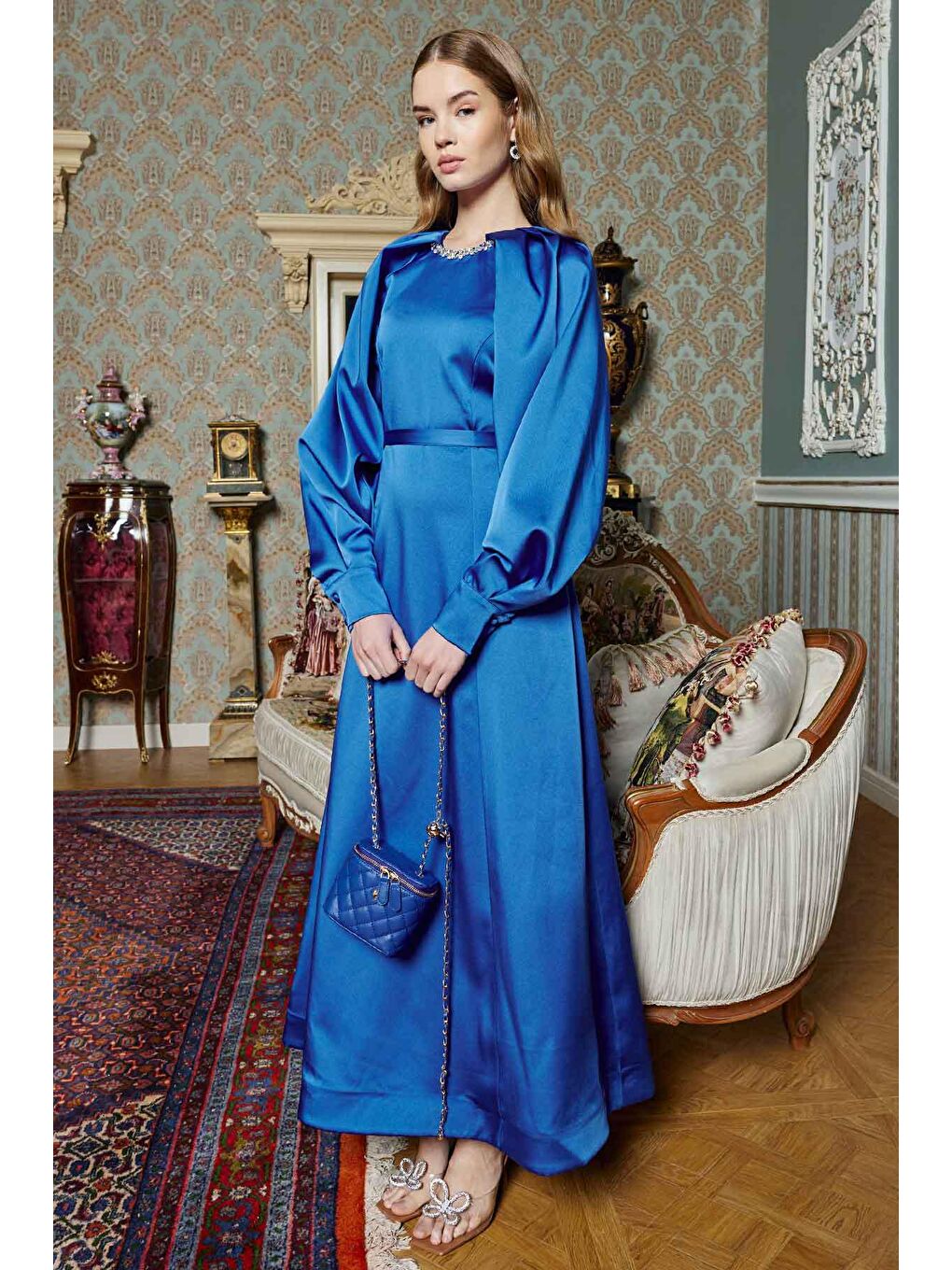 Coco Kutu Kapitone Çanta - Saks Mavisi-2