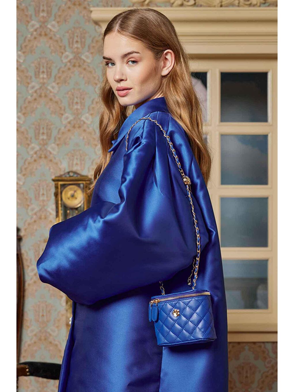 Coco Kutu Kapitone Çanta - Saks Mavisi-3