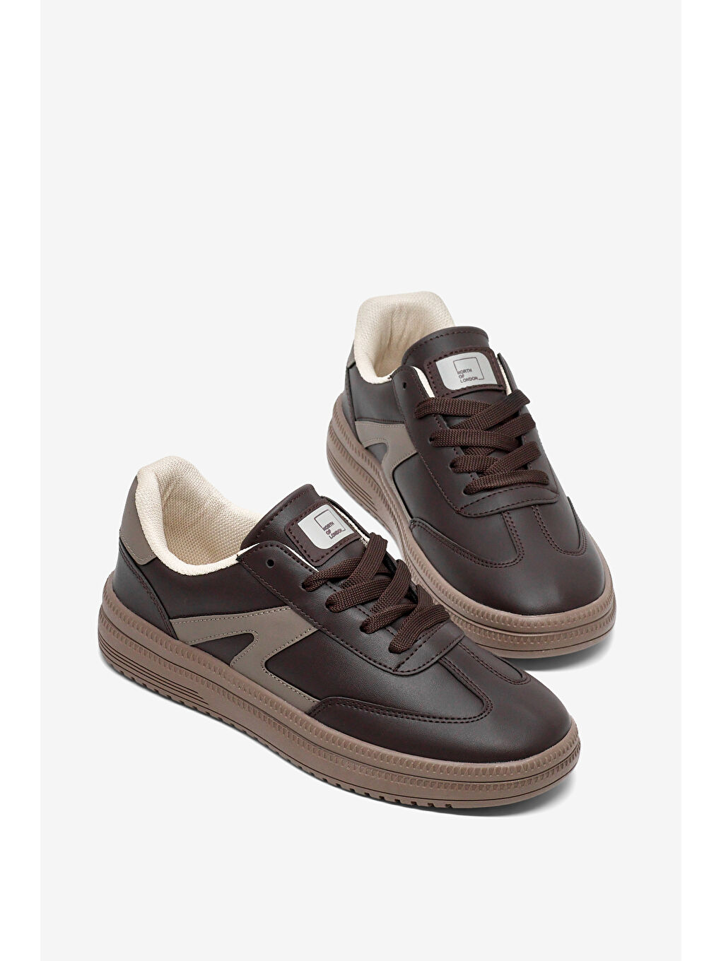 Kahverengi Kadın Kahve Rahat Kalıp Kauçuk Taban Bağcıklı Sneaker-3