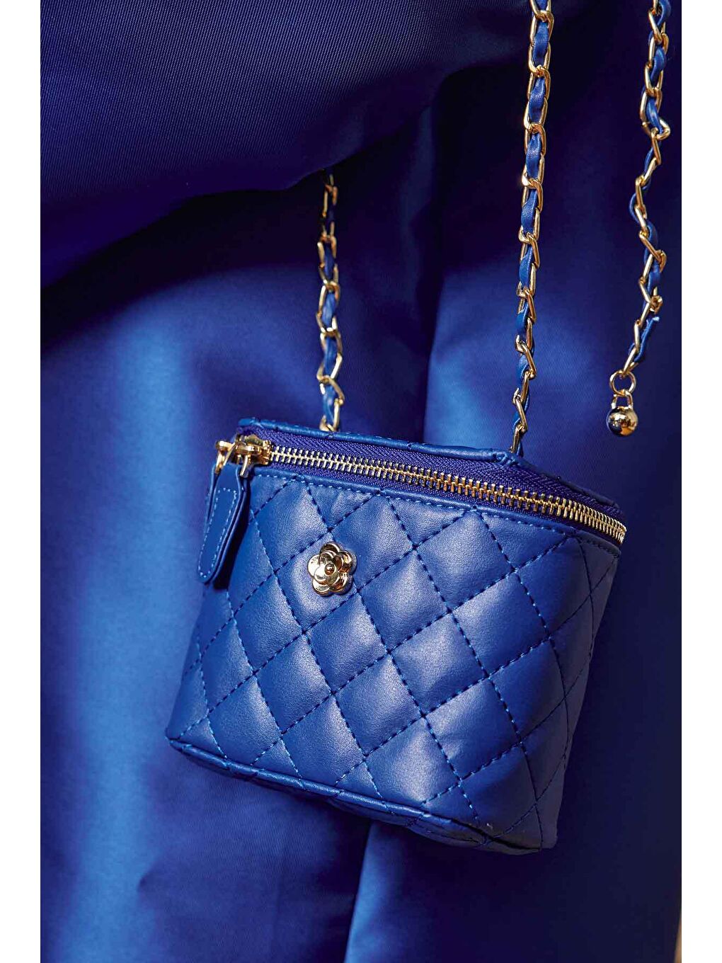 Coco Kutu Kapitone Çanta - Saks Mavisi-4