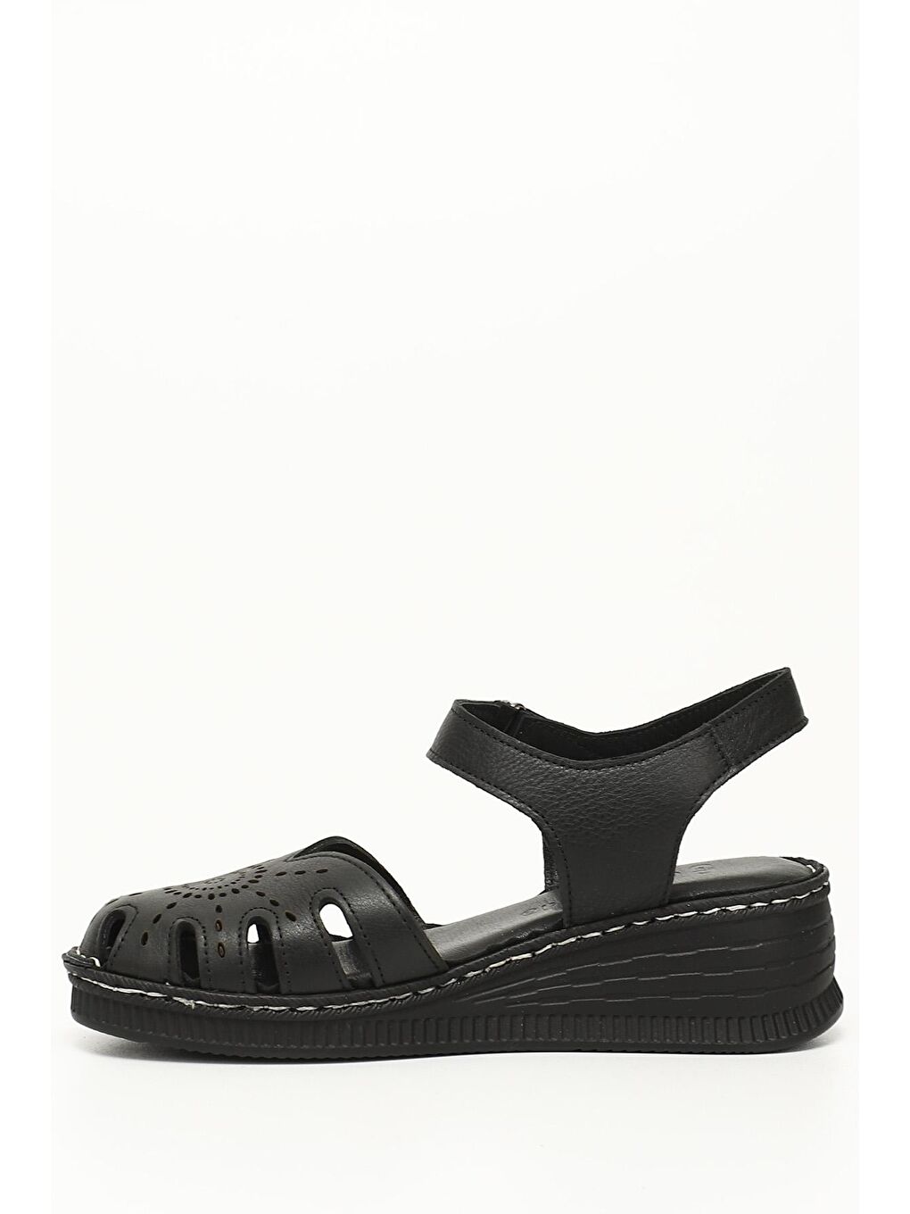 Siyah SİYAH  Hakiki Deri Dolgu Tabanlı Kadın Sandalet 45885-2