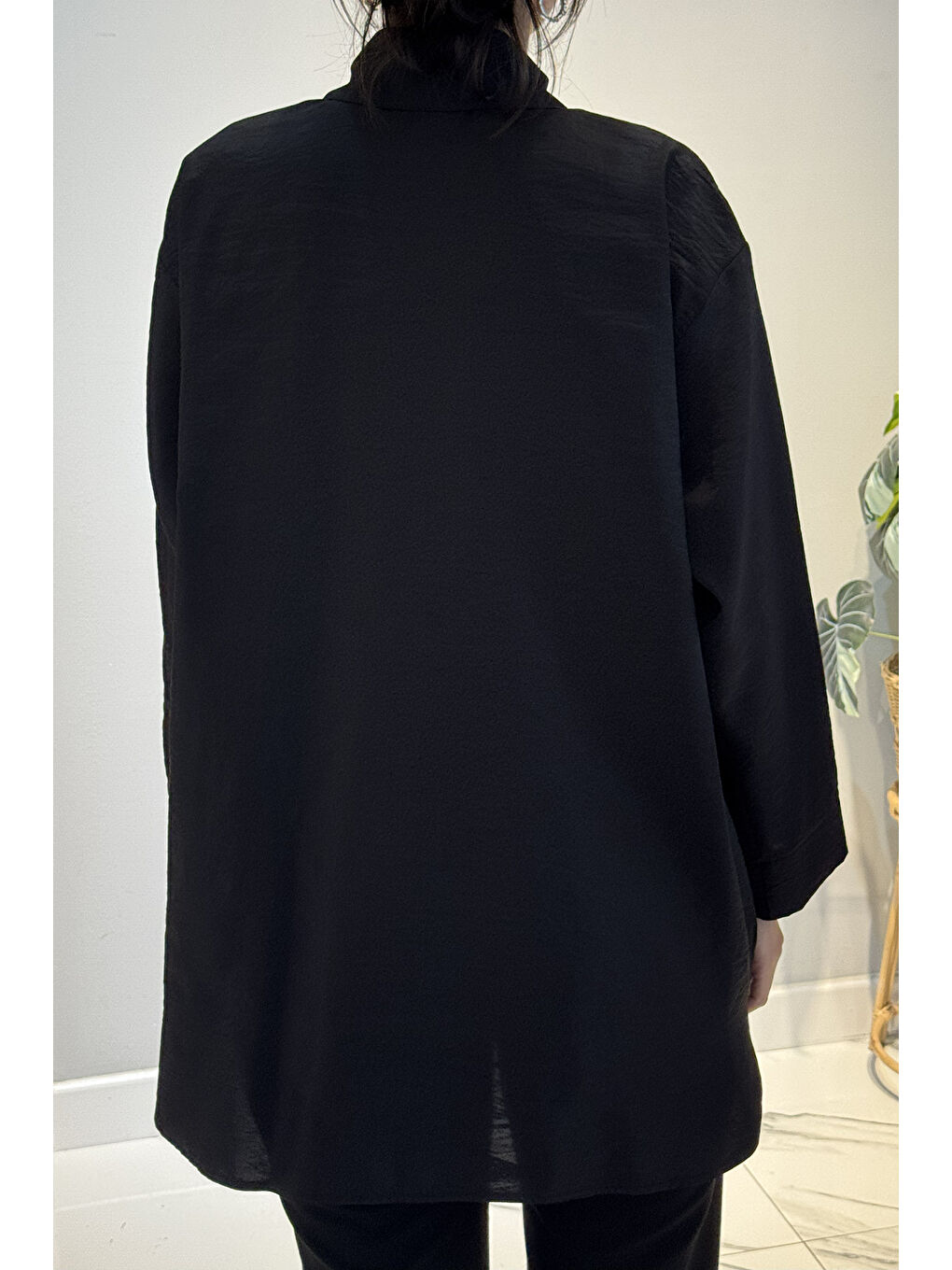 Önden Düğmeli Uzun Cep Detaylı Tunik 6148 Siyah-2