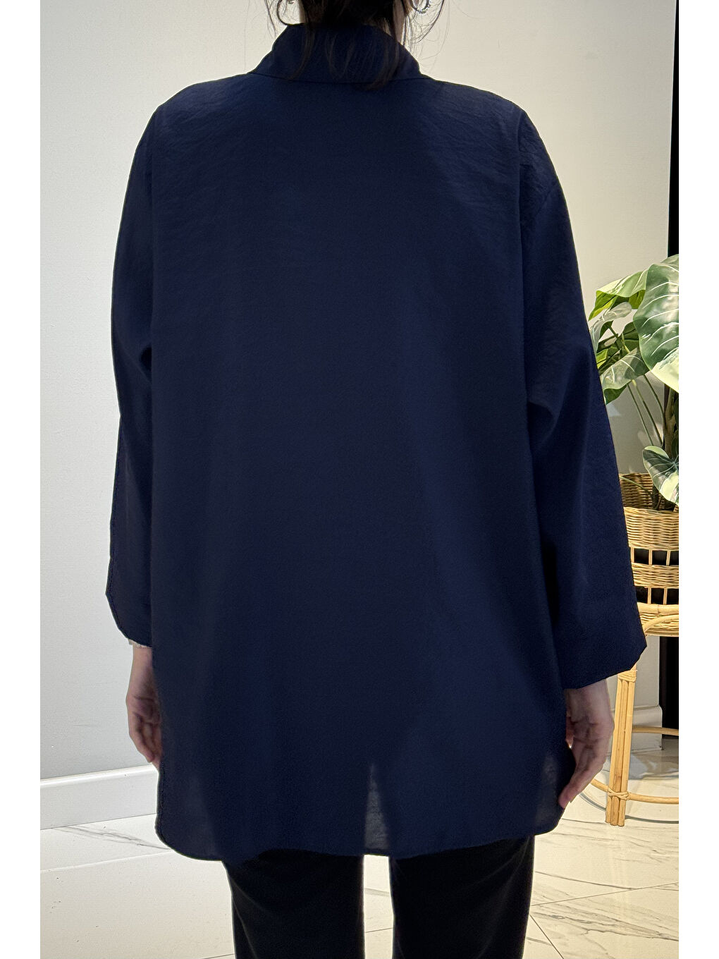 Önden Düğmeli Uzun Cep Detaylı Tunik 6148 Lacivert-2