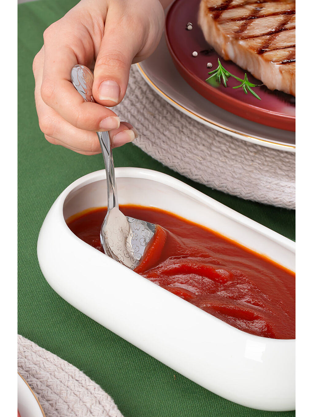 Gri 5216 Metal Gümüş 2li Sos Kaşığı 13cm-1