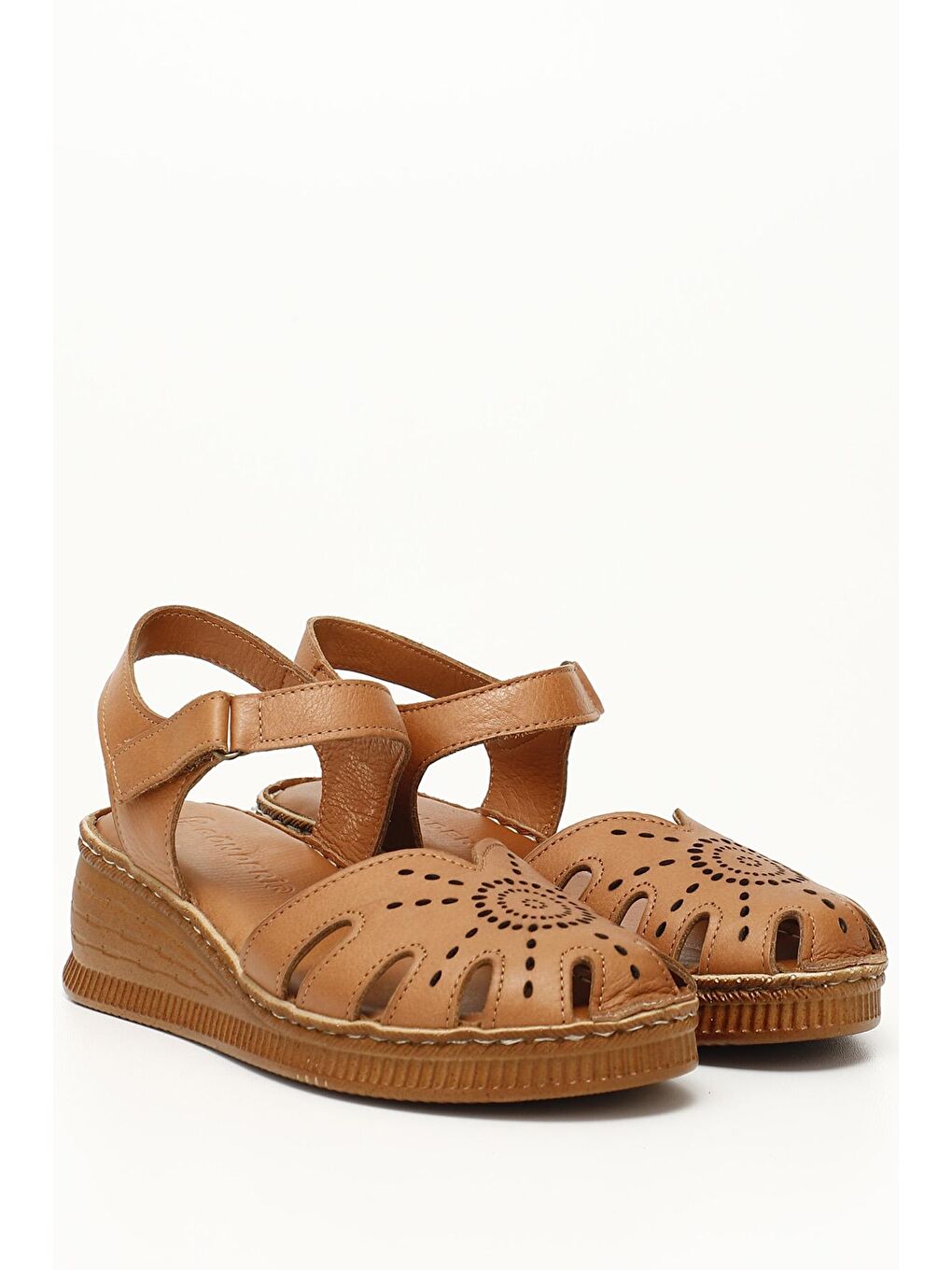 Kahverengi TABA-KAHVERENGİ  Hakiki Deri Dolgu Tabanlı Kadın Sandalet 45885-1