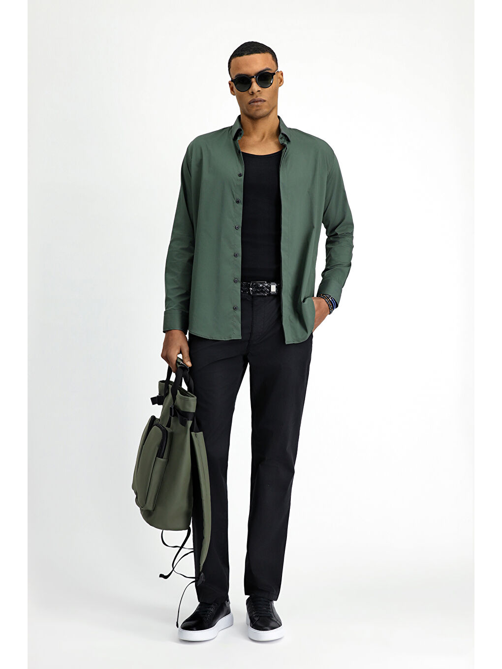 Siyah Regular Fit Elastanlı Kanvas / Chino Pantolon-1