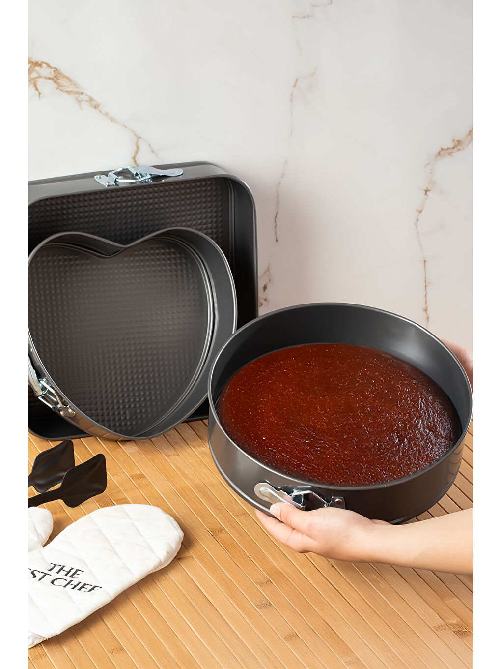 Antrasit 911 3lü Yanmaz Yapışmaz Metal Kilitli Kelepçeli Kek Kalıbı Seti-1