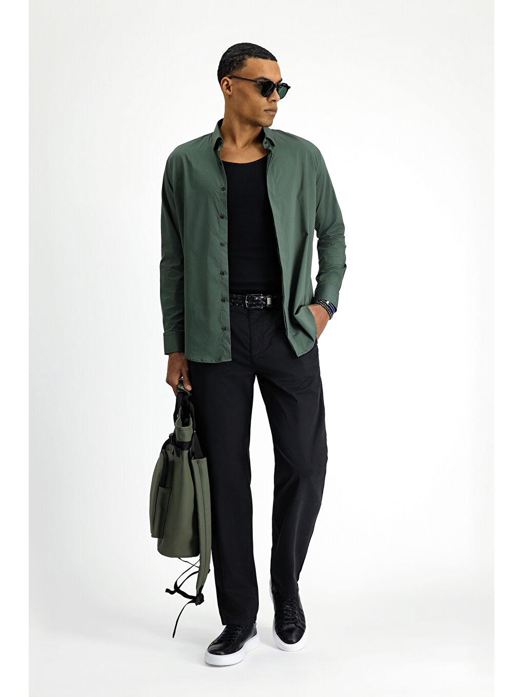 Siyah Regular Fit Elastanlı Kanvas / Chino Pantolon-2