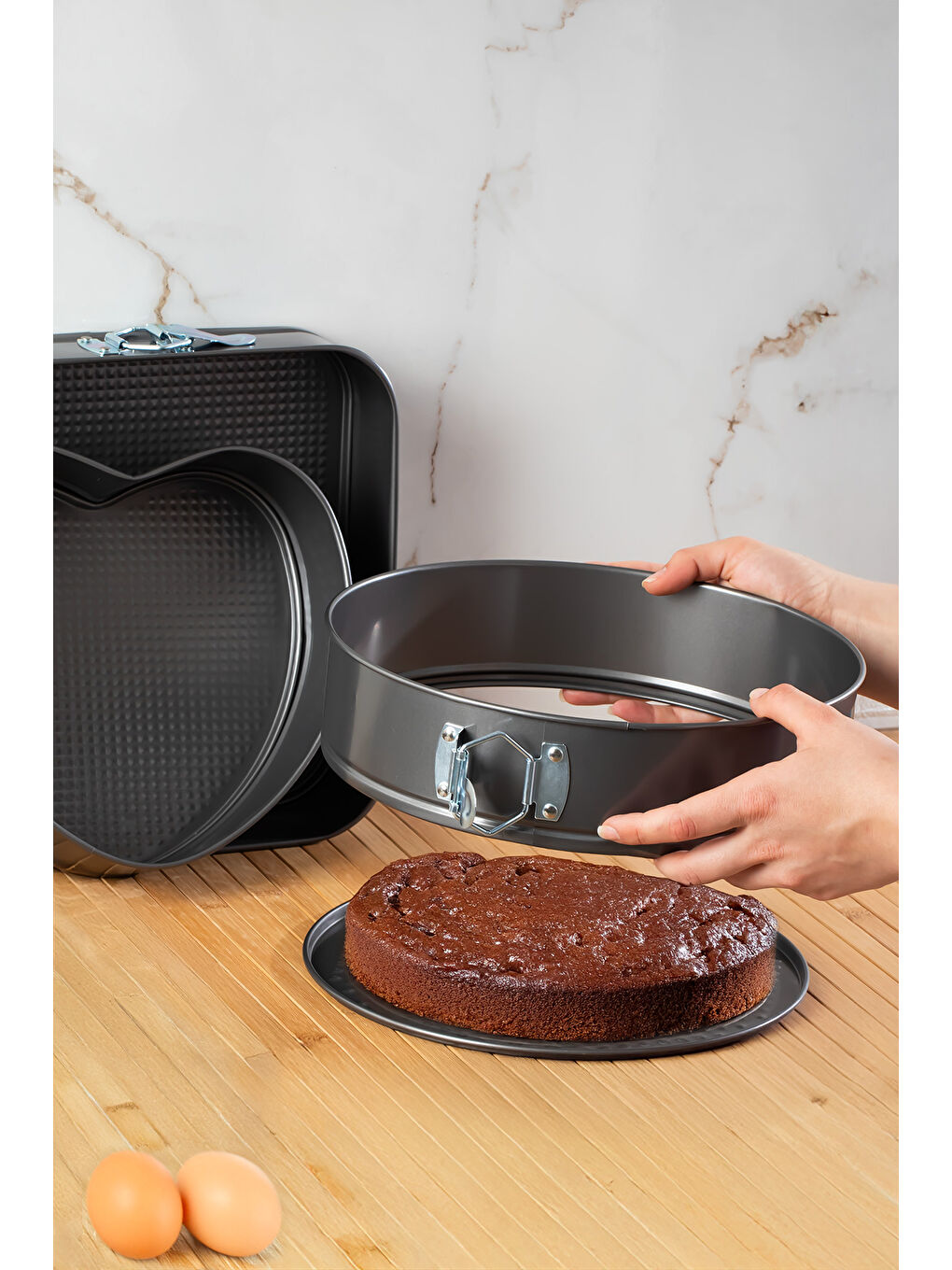 Antrasit 911 3lü Yanmaz Yapışmaz Metal Kilitli Kelepçeli Kek Kalıbı Seti-2