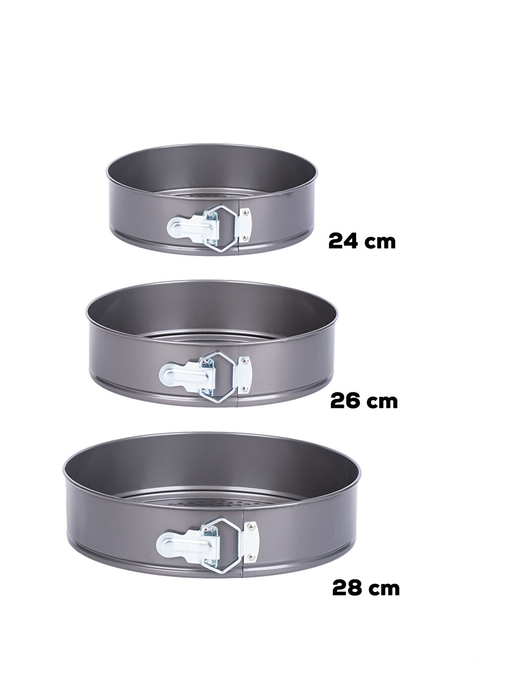 Antrasit 912 3lü Yanmaz Yapışmaz Metal Kilitli Kelepçeli Yuvarlak Kek Kalıbı Seti-3
