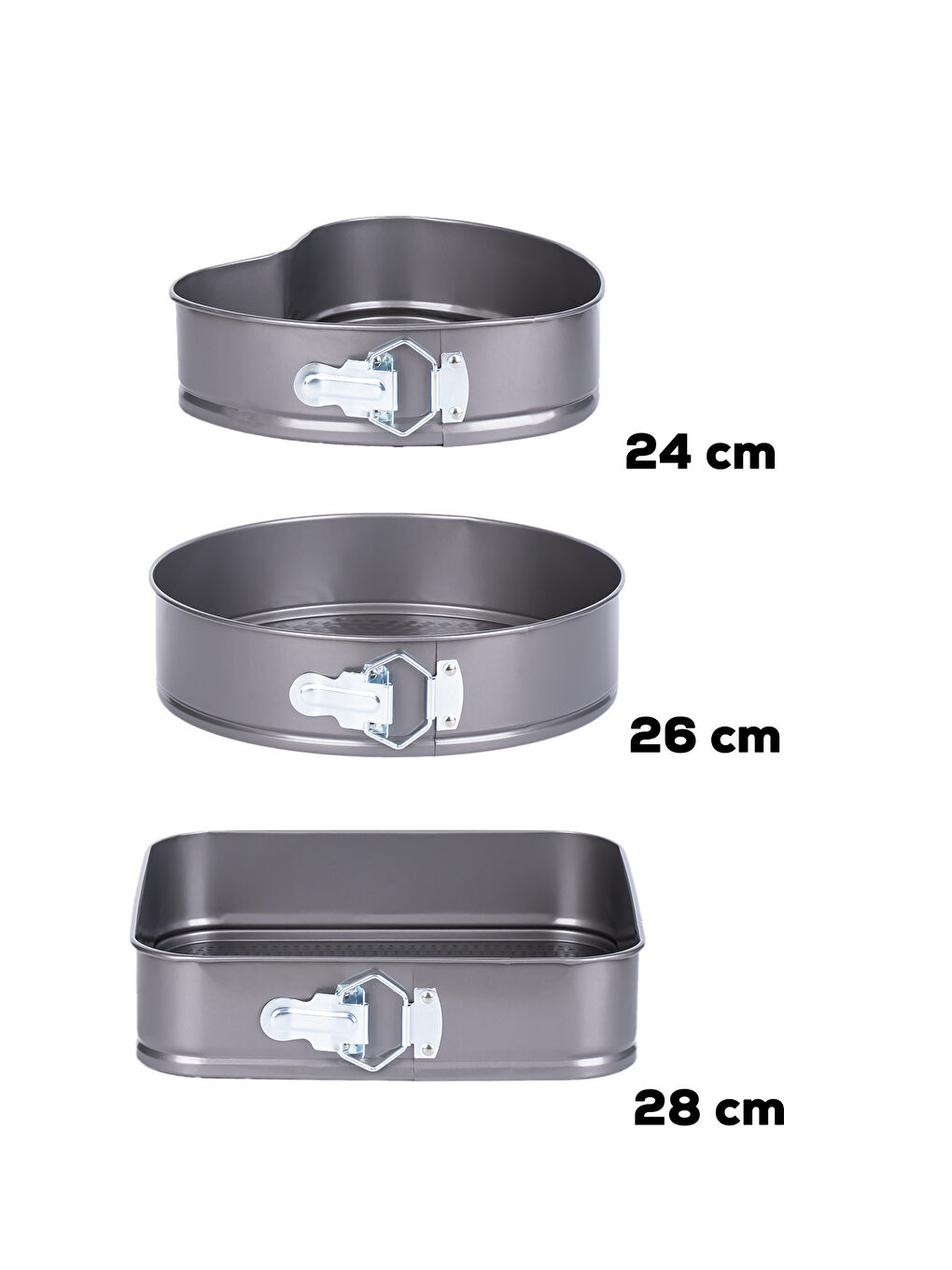 Antrasit 911 3lü Yanmaz Yapışmaz Metal Kilitli Kelepçeli Kek Kalıbı Seti-3