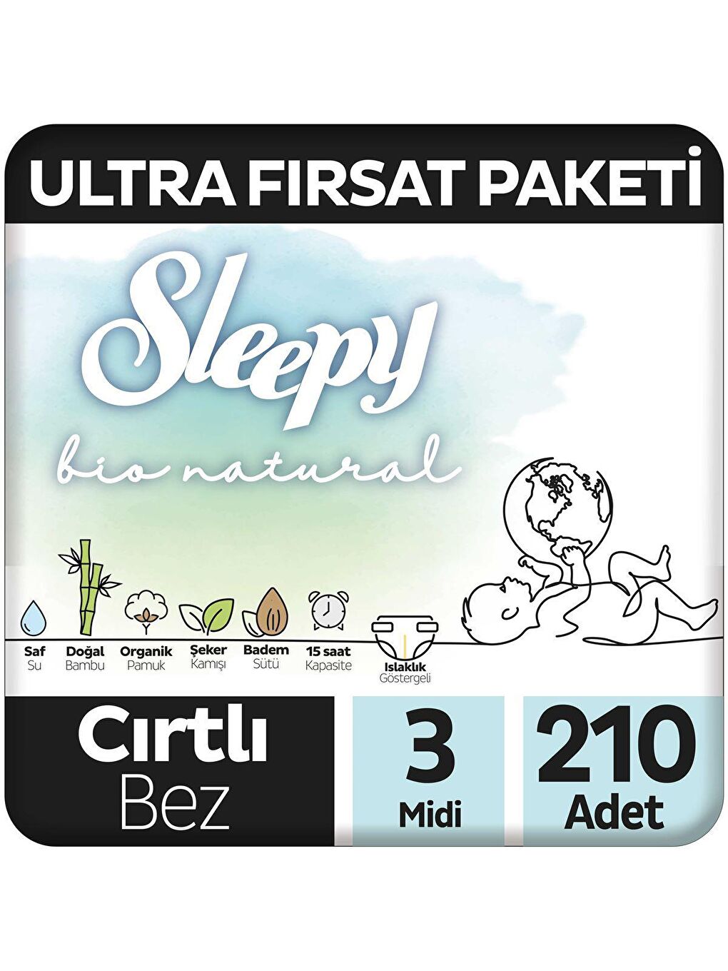 Sleepy Beyaz Bio Natural Ultra Fırsat Paketi Bebek Bezi 3 Numara Midi 210 Adet