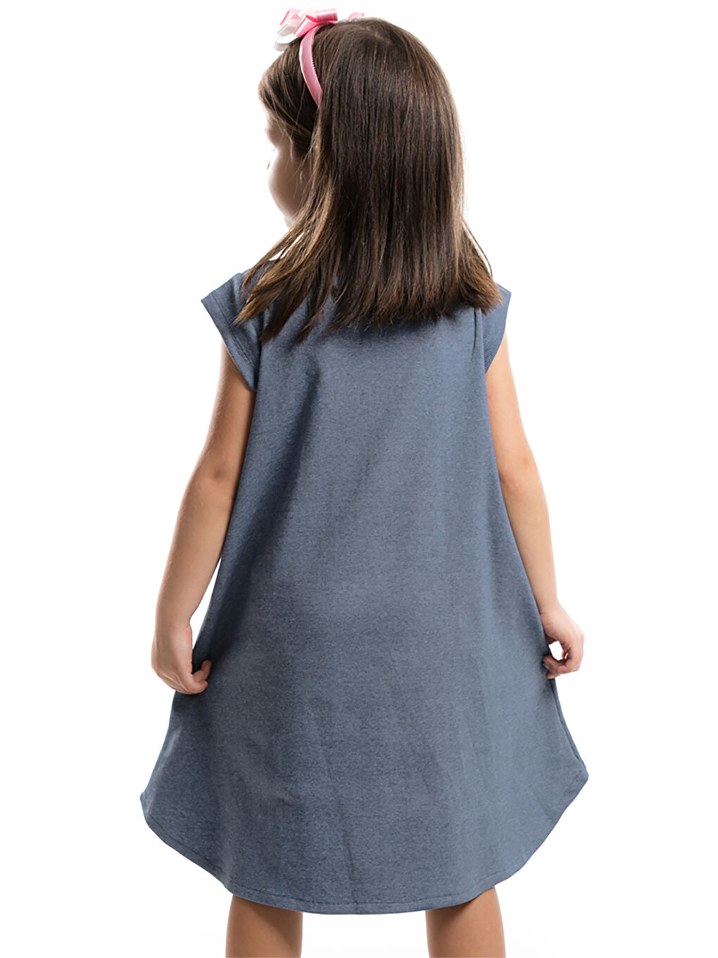 Mavi Pembe Zürafa Kız Çocuk Elbise+Saç Bandı-1