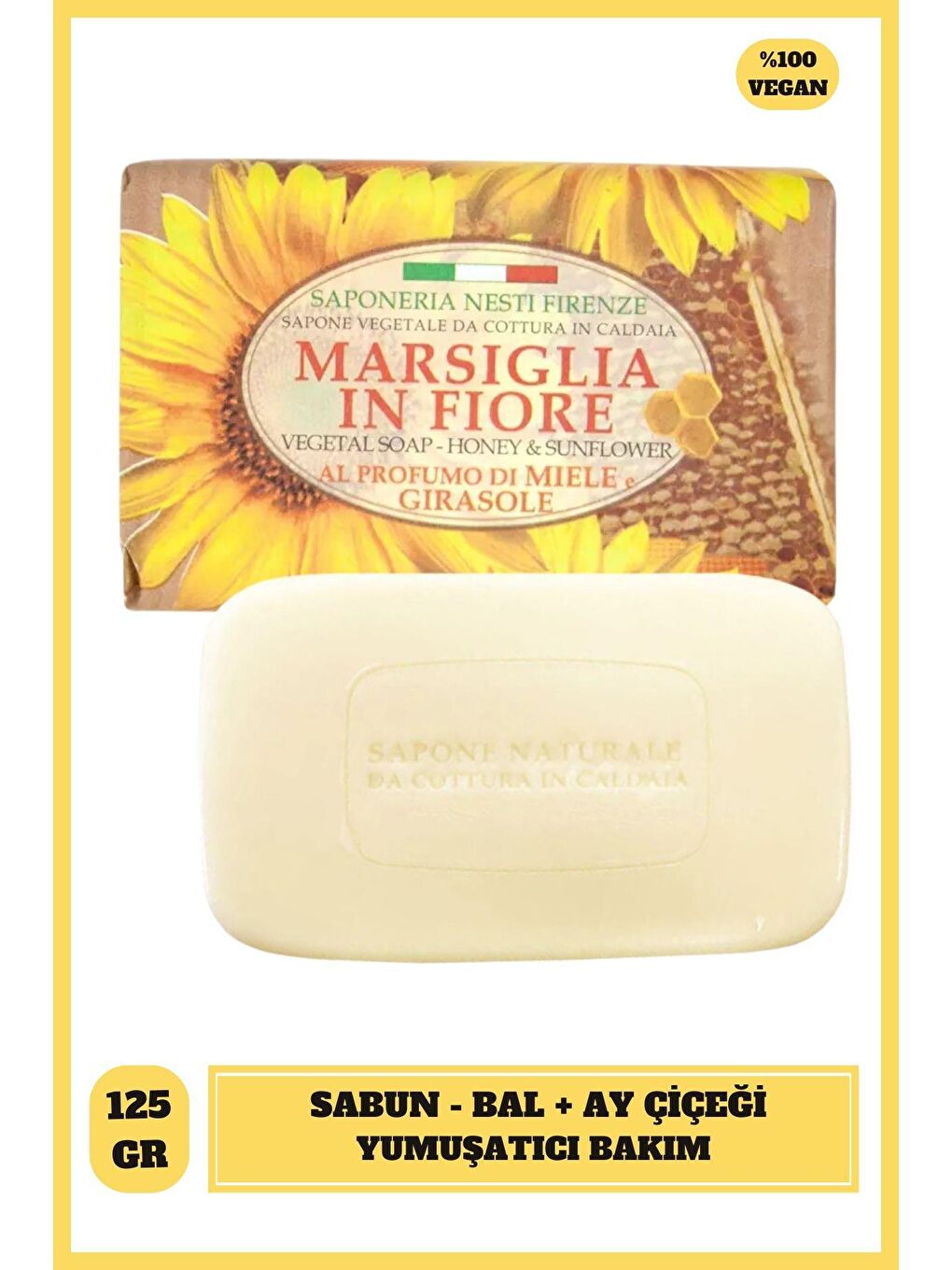 Nesti Dante Renksiz Marsiglia In Fiore Honey & Sunflower Yumuşatıcı Nemlendirici Sabun Vegan Bakım 125 Gr