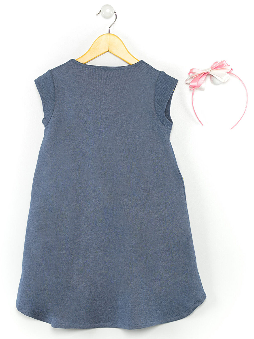 Mavi Pembe Zürafa Kız Çocuk Elbise+Saç Bandı-3