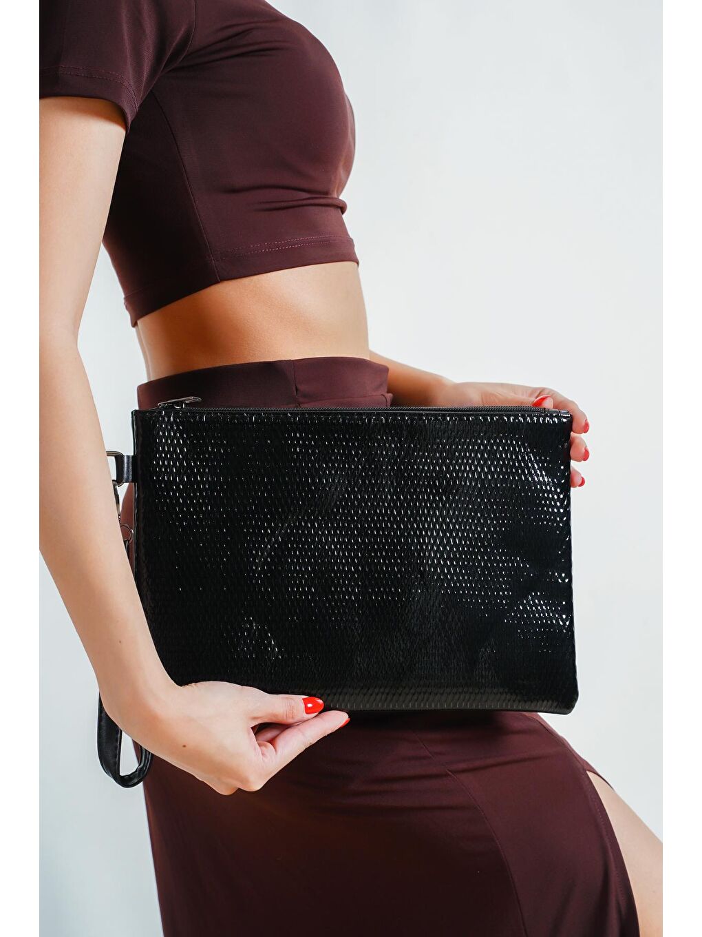 Capone Outfitters Siyah Rugan Yılan Desenli Paris Kadın Clutch Çanta - 3