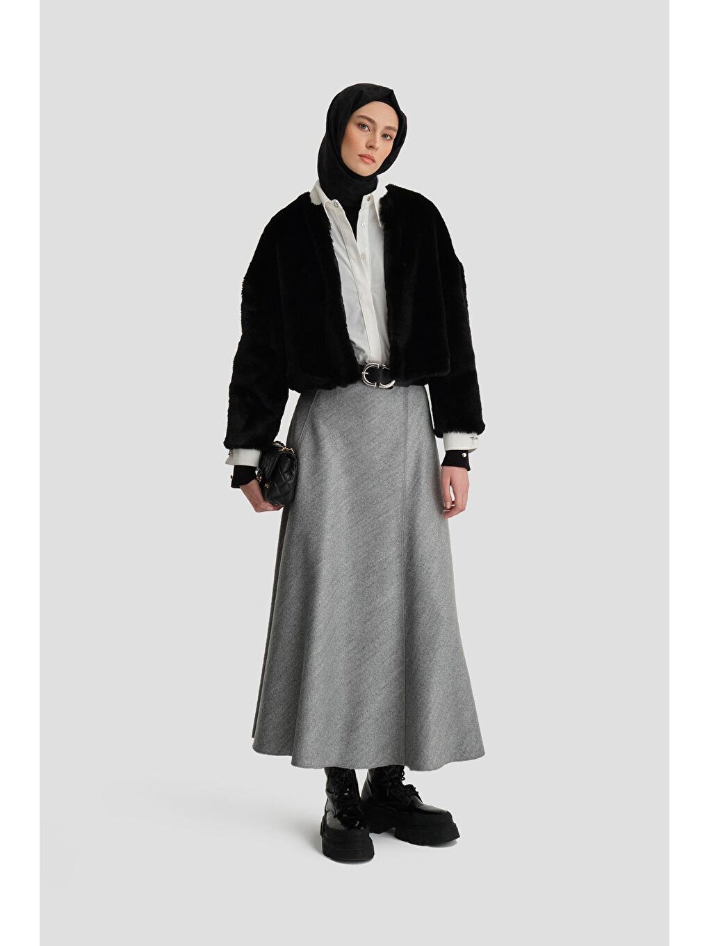 Beş Parçalı Etek Ort1731 Gri