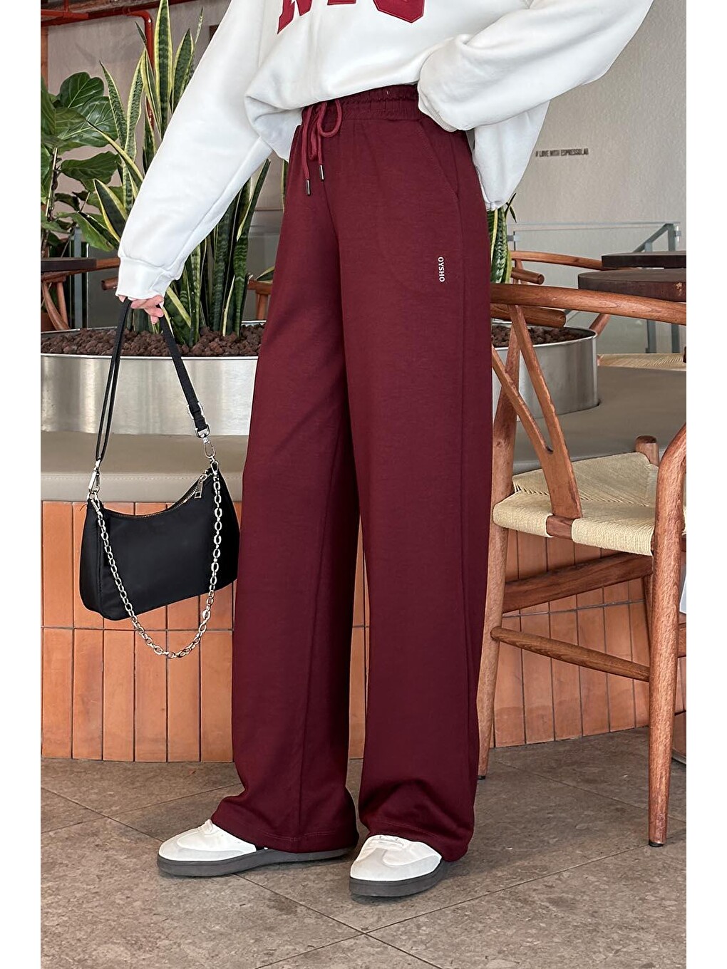 Modal Kumaş Bol Paça Eşofman Bordo-1