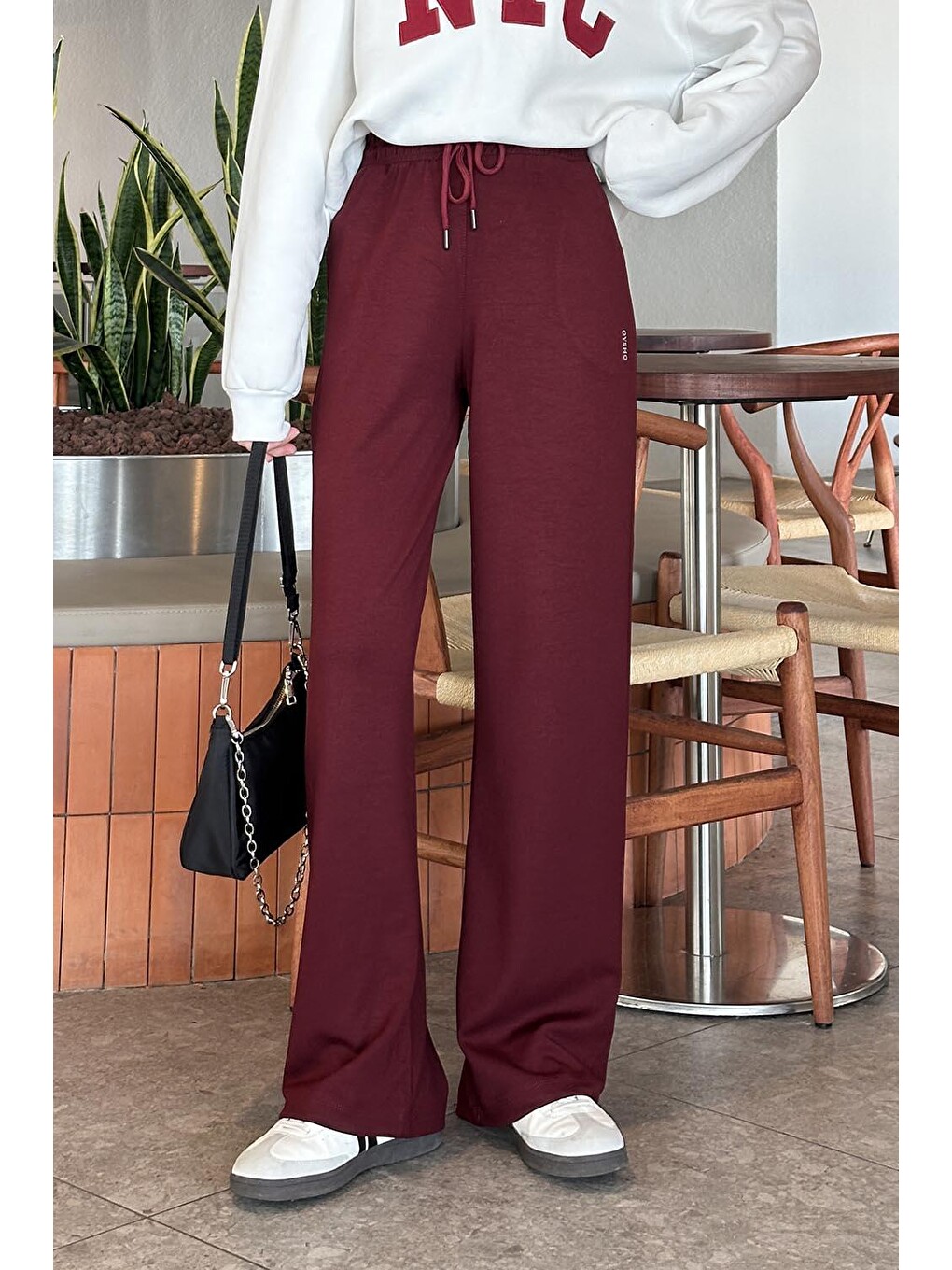 Modal Kumaş Bol Paça Eşofman Bordo-3