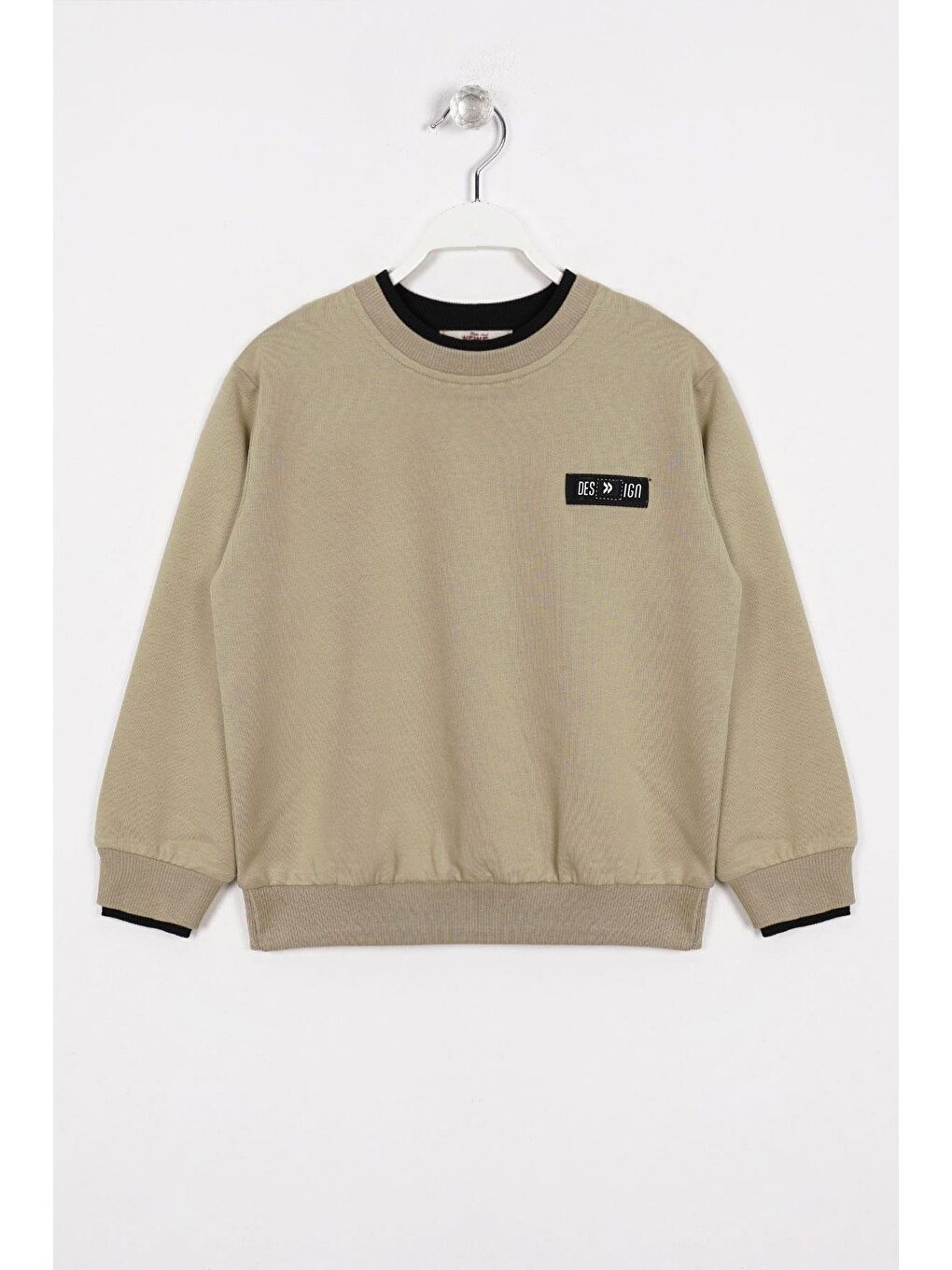 Yakası ve Kolları Garnili Haki Renk Erkek Çocuk Sweatshirt