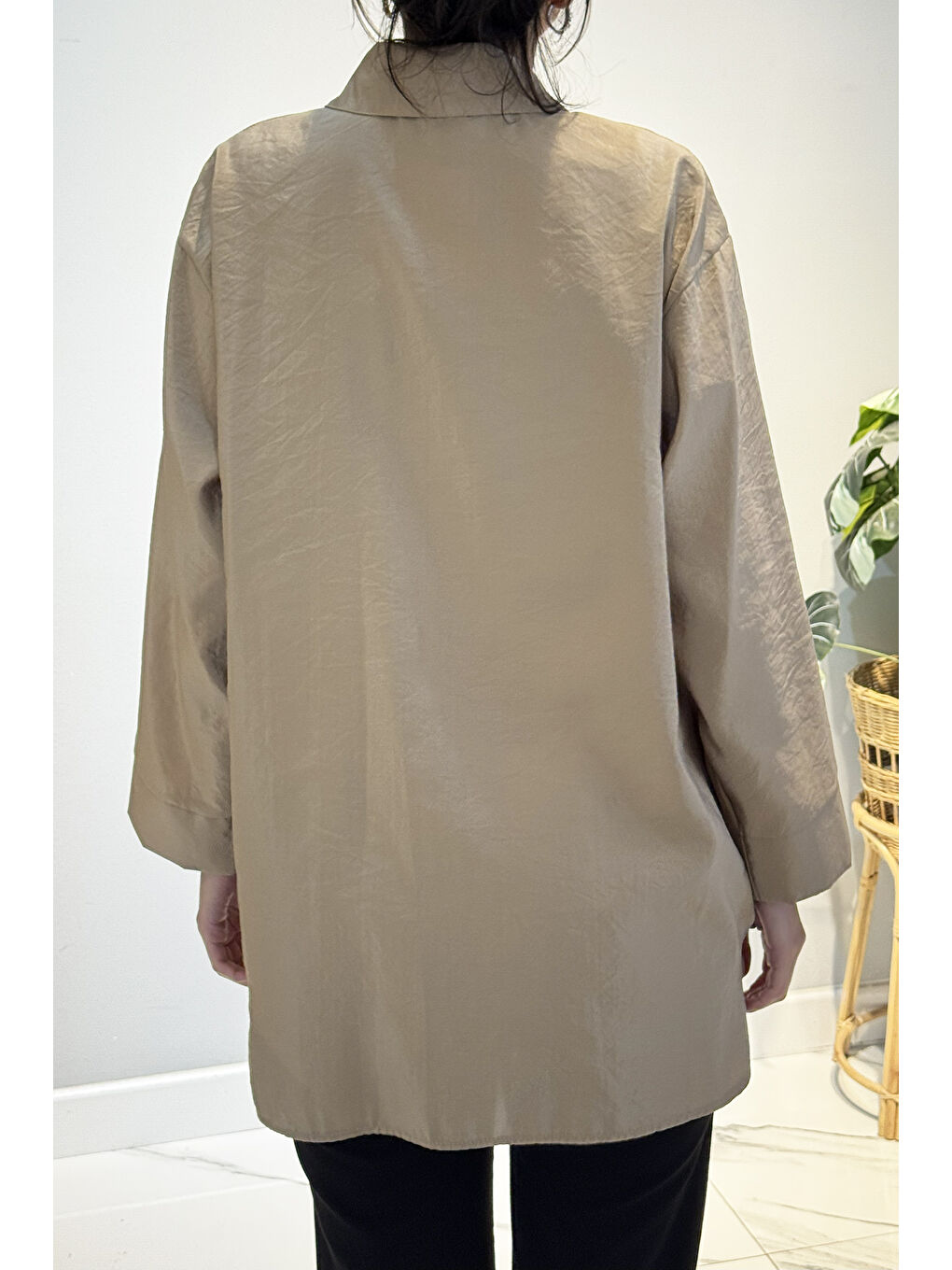 Önden Düğmeli Uzun Cep Detaylı Tunik 6148 Bej-2