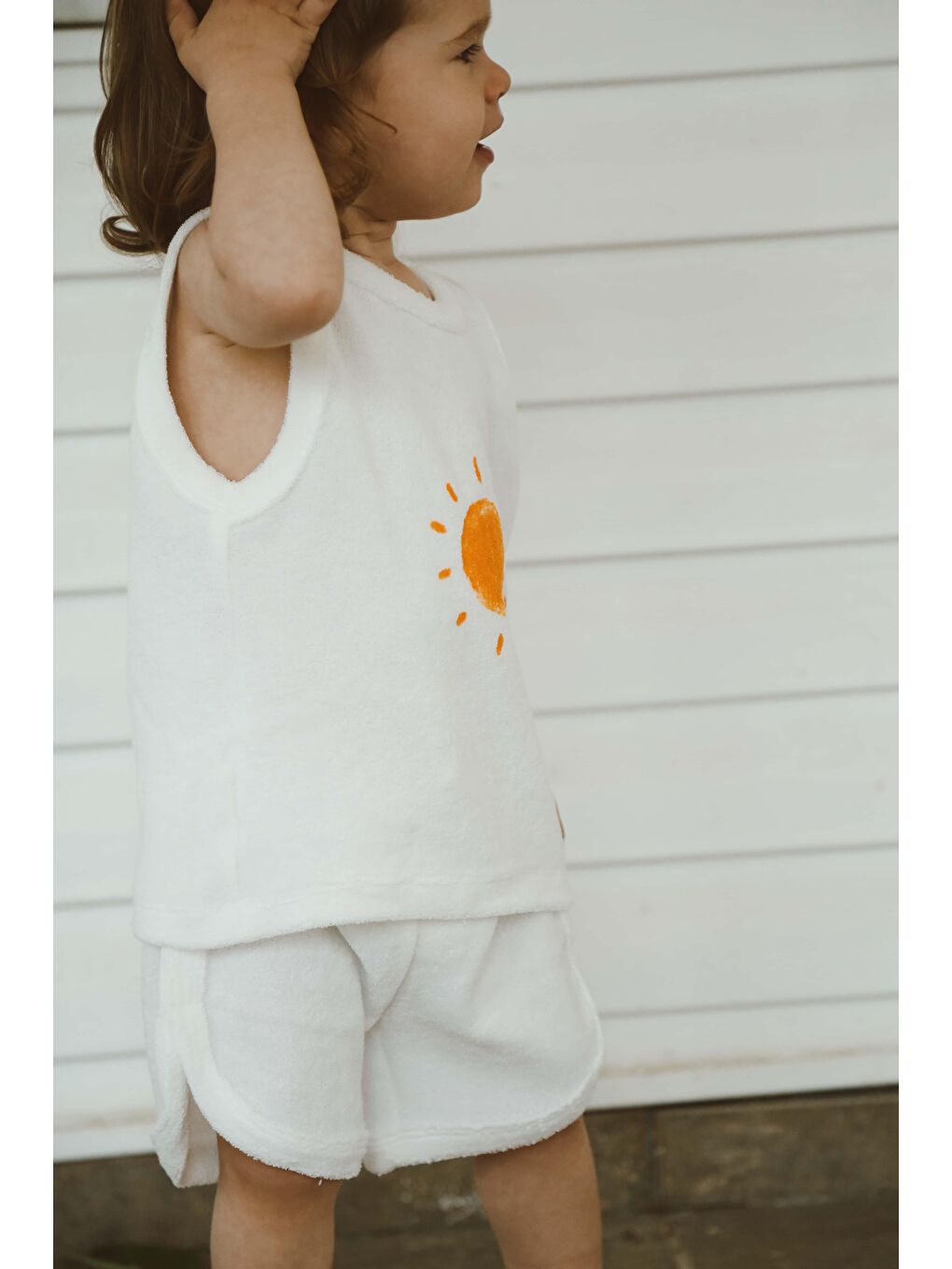 Beyaz Güneş Baskı Havlu Şort Takım-2