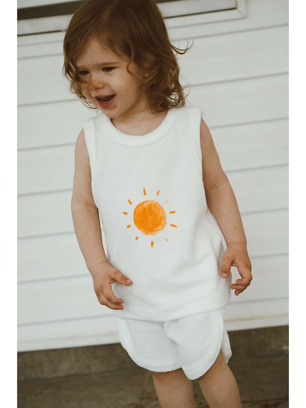 Beyaz Güneş Baskı Havlu Şort Takım-4