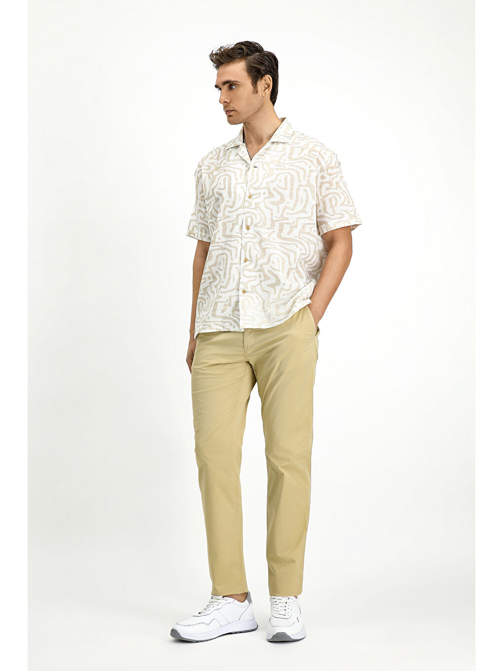 Bej Regular Fit Elastanlı Kanvas / Chino Pantolon-1