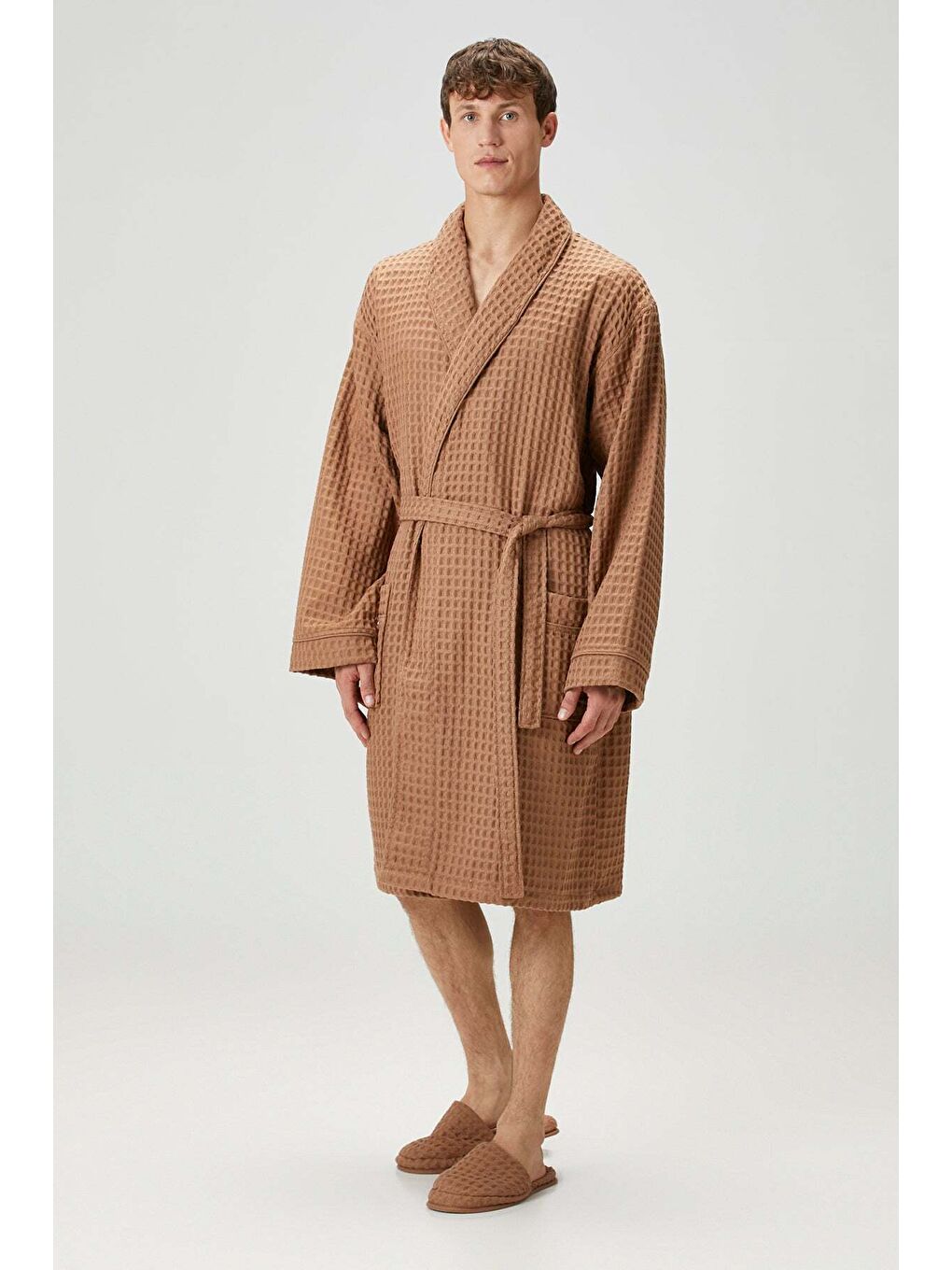 Kahverengi Aura Waffle Erkek Bornoz Mocha