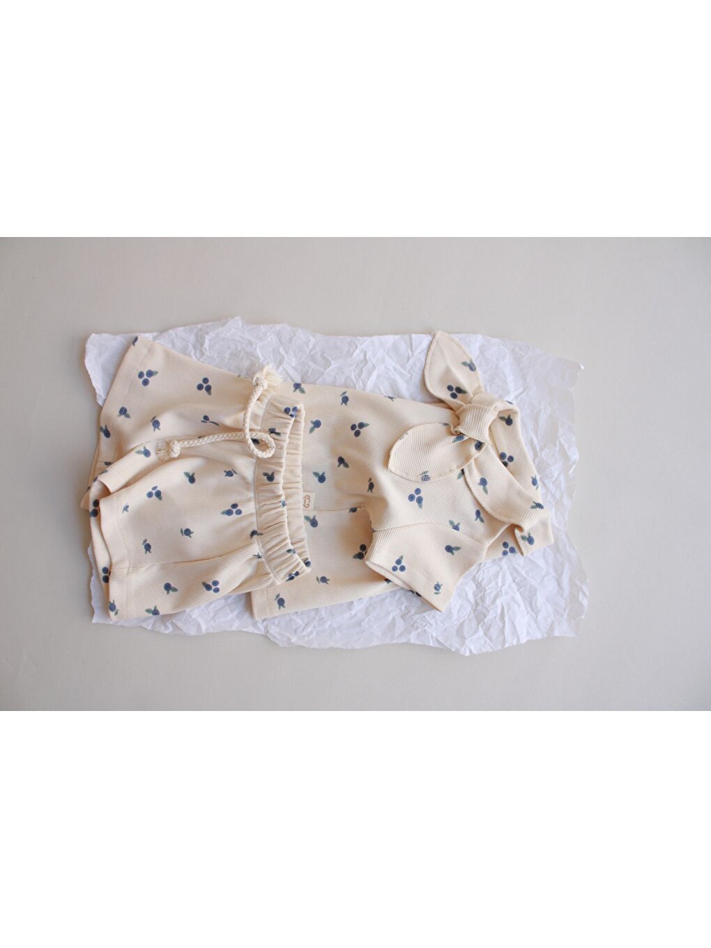 Ekru Blueberry Baskı Kaşkorse Yaka Bağlamalı Takım-1