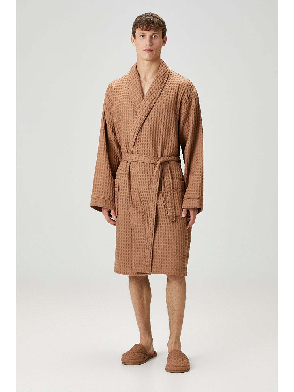 Kahverengi Aura Waffle Erkek Bornoz Mocha-2