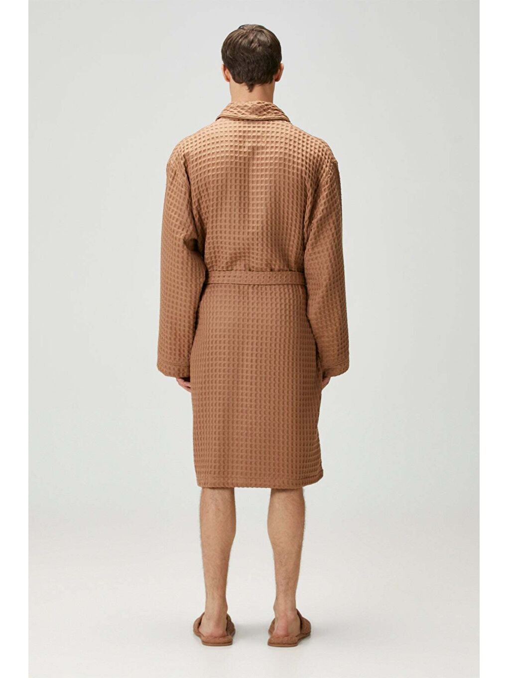 Kahverengi Aura Waffle Erkek Bornoz Mocha-3