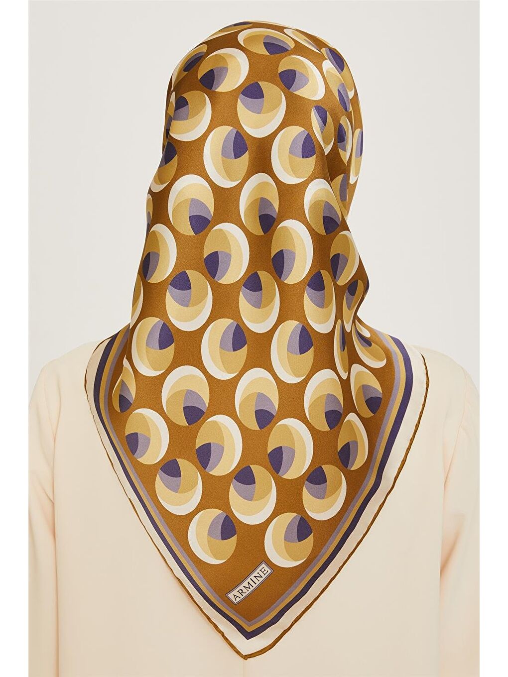 Kahverengi Geometrik Desenli Sura Saf İpek Eşarp 9219D 05 06-3