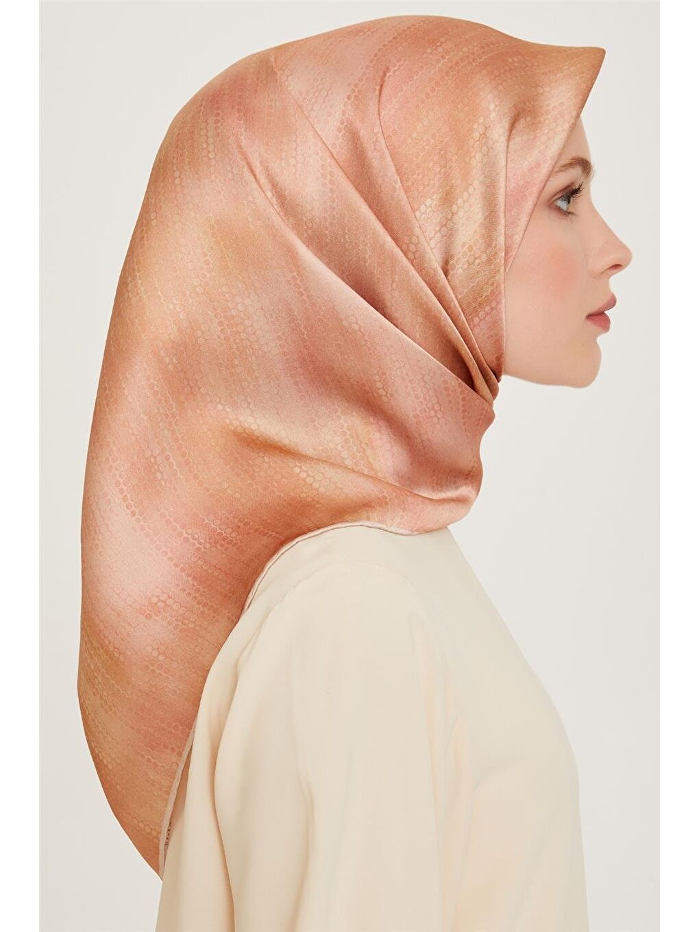 Turuncu Soyut Desenli Twill Saf İpek Eşarp 9221D 83-1