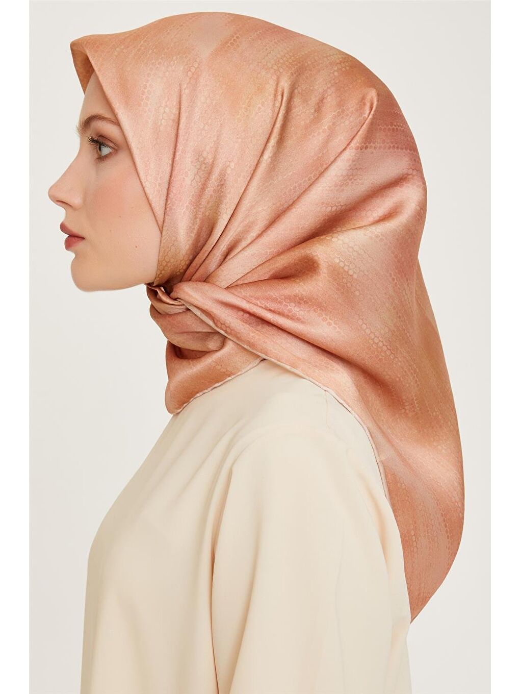 Turuncu Soyut Desenli Twill Saf İpek Eşarp 9221D 83-2