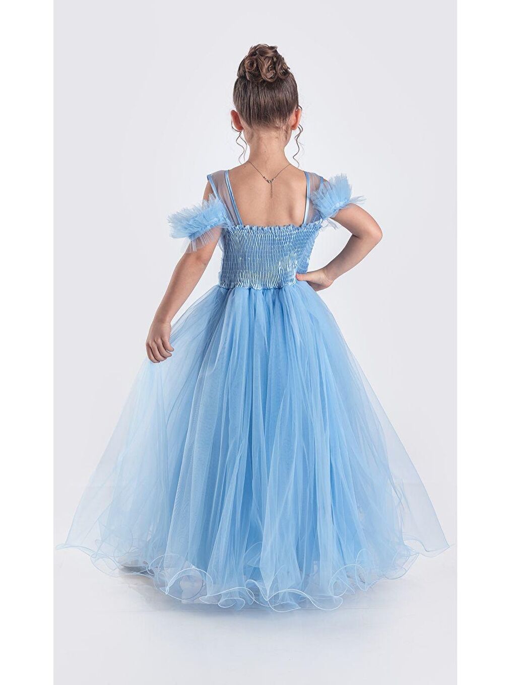 Mavi Uzun Etek Kız Çocuk Robası Şifon Abiye M00723-2